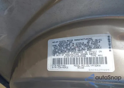 2001 Toyota Sienna Ce from USA, damaged, VIN 4T3ZF19C31U409986